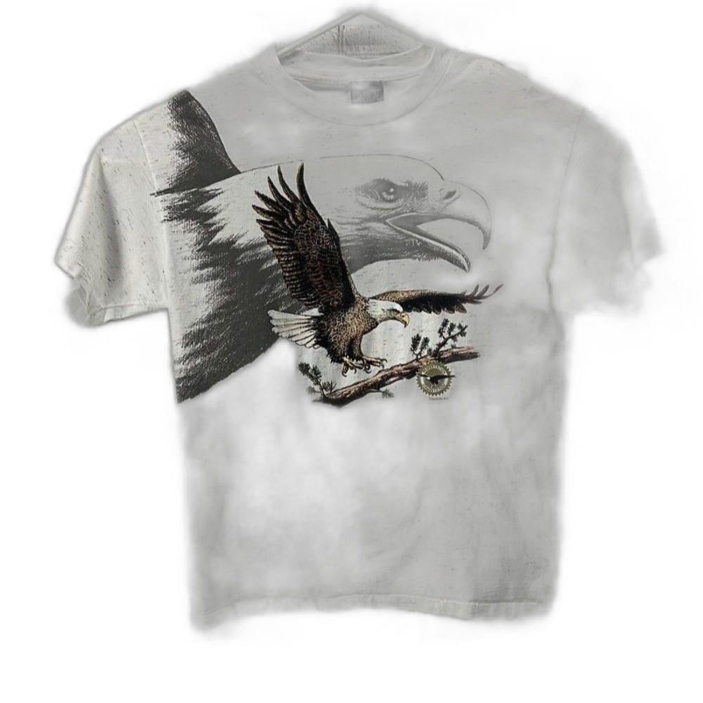 San Segal Bald Eagle Double Sided Solid T-Shirt Gray Men's Size Large Vintage